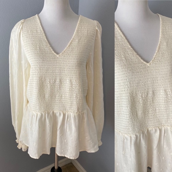 Old Navy White Cream Eyelet Lace Boho Top Peasant L NEW - Picture 9 of 9